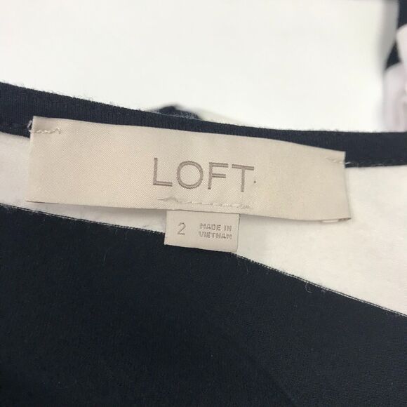 LOFT Dress Womens 2 Black Ivory Wide Stripe Flutter Sleeve Ruffle Hem Waist Sash - Picture 5 of 12